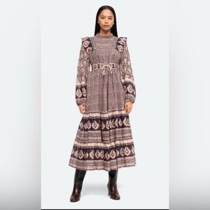 Sea NY margo border lilac long sleeved belted dress